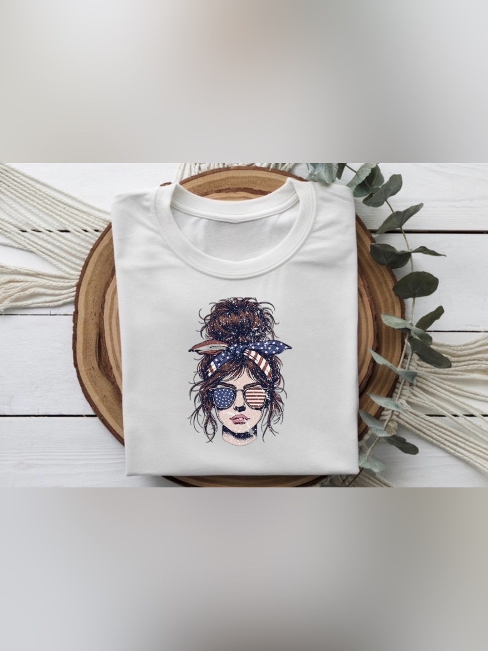 Patriotic Messy Bun Graphic Tee | 4th of July Shirt | All American Girl